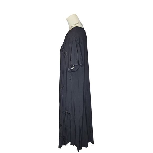 Black Rayon Boho Hippie Comfy Floral Embroidery Flowy Whimsi Goth Dress Plus 4X - Picture 2 of 6